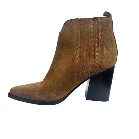 Marc Fisher Maree Boot Women 8M Brown Caramel Suede Ankle Heel Bootie Western - Picture 1 of 6